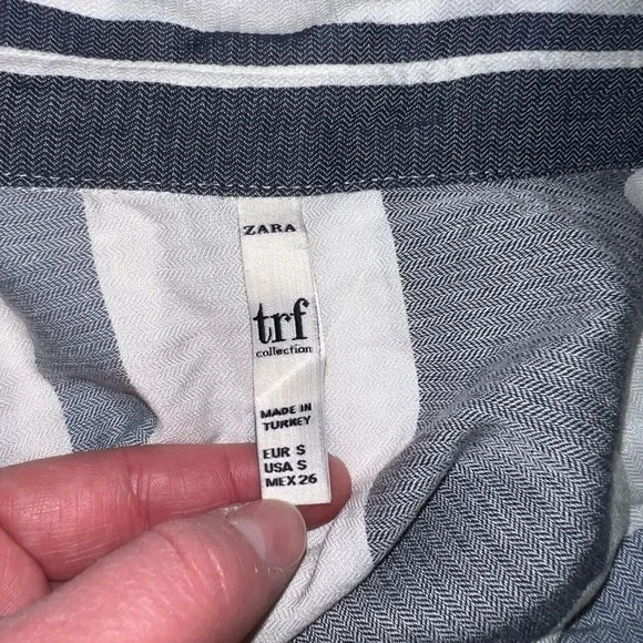 Zara trf White Blue Stripped Crop Blouse - Picture 12 of 15